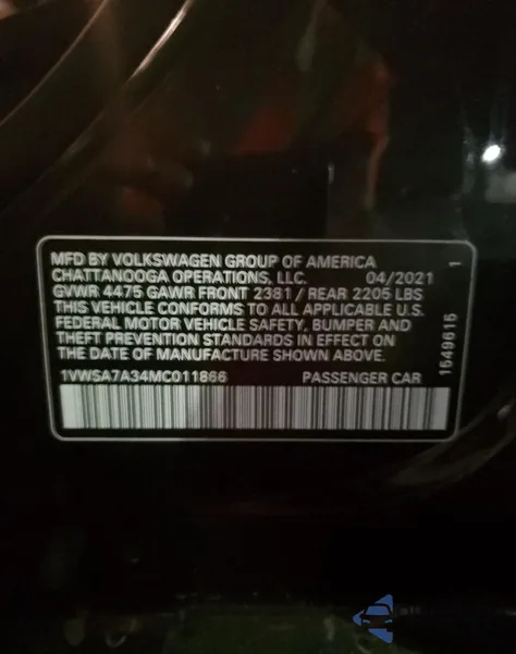 2021 Volkswagen Passat Se from USA, damaged, VIN 011866